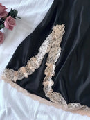 Camisola Feminina Sexy com Renda e Decote V - Pijama Curto de Seda Costas Abertas Lingerie Noite