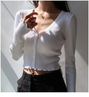 Sexy Knitted Cardigan V Neck Naked Navel Crop Tops Chic Fungus Hem Shirt Women's Spring and Summer Korean Versatile Y2k Sweater