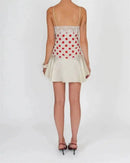 Vestido Mini Feminino Vermelho com Poa e Alças de Cetim - Sexy Sem Manga Costas Abertas Slim Praia Clube