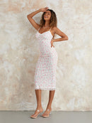 Vestido Feminino Floral sem Manga com Alças Finas - Festa Coquetel Praia