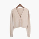 Cardigan Cropped Tricô Feminino Estilo Coreano - Manga Longa Decote V Y2K