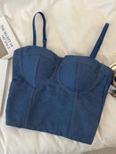 Denim Crop Top Camis Women Push Up Padded Bra Backless Sleeveless Sexy Corset Coquette Tube Top Seamless Underwear Thin Straps