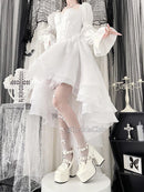 Vestido de Festa Princesa com Bordado Floral e Manga Bufante - Branco