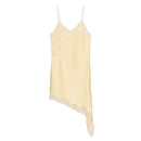 Vestido Curto Feminino de Cetim com Renda Assimétrica e Alças Finas - Sexy Festa 2026