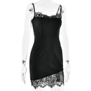 Vestido Mini Feminino Preto com Renda Floral e Alças Finas - Sexy Costas Abertas Slim Elegante Festa Clube
