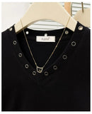 Women's V-Neck Rivet Detail Ruched Short Sleeve T-shirt Casual Slim Fit Crop Top