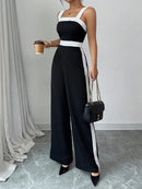 Macacão Feminino Preto com Detalhe Branco e Decote Quadrado - Urbano Chique