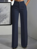 Women's High Waist Dress Pants - Flowy Straight Leg Trousers, Minimalist Office Tailored Pants