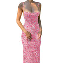 Vestido Longo Feminino Floral com Alças Finas e Costas Abertas - Casual Praia Verão
