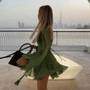 Vestido Longo Feminino com Manga Longa em Mesh e Renda - Sexy Praia Férias 2025