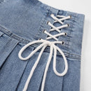 Denim Pleated Skirts Women Cute Lace-up Chic Girlish Summer Mini Skirt Korean Style Fashion Sexy High Waist Streetwear College