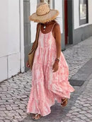 Tie Dye Print Spaghetti Strap Dresses Women Bohemian Style Loose Backless Vacation Beach Long Dress Female Fashion Streetwear