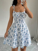 Vestido Curto Feminino Floral com Alças Finas - Sundress Praia Verão 2025