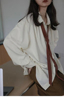 Women's Oversized Long Sleeve Blouse 2026 Summer New Arrival Tie Neck Shirt Loose Fit Office Elegant Fashion