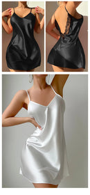 Camisola Feminina Sexy de Cetim com Renda e Alças - Lingerie Costas Abertas Loungewear Noite