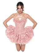 Vestido Mini Feminino Floral com Renda e Tomara que Caia - Sem Manga Costas Abertas Coquetel Festa