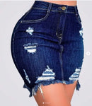 Denim Skirt Women Summer Skirts Hole High Waist Stretch Ripped Pockets Distressed Washed Hip Wrap Above Knee 2025 Streetwear