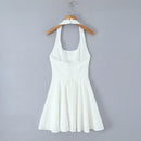 Vestido Feminino Branco com Renda Bordada e Halter - Sem Manga Costas Abertas Sexy Linha A Festa 2025