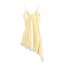 Vestido Feminino de Cetim com Renda Assimétrica e Alças - Sexy Costas Abertas Streetwear