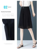 High Waist Wide Leg Pants Women Summer Loose Thin Chiffon Five-Quarter Length Anti-Light Skirt Trendy Casual Trousers