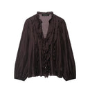 Women Shirt 2025 New Fashion Autumn Long Sleeve Layered Decorative Blouse for Women Casual Chic V-neck Ladies Top