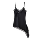 Vestido Mini Feminino com Renda e Alças Finas - Irregular Costas Abertas Fenda Sexy Festa