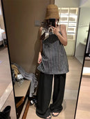 Elegant White Wide Leg Pants Women Fashion Streetwear Linen Black Baggy Pants Summer Korean High Waist Casual Straight Trousers