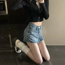 Saia Jeans Feminina Mini com Cintura Alta Slim - Coreana Cute Verão