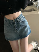 Saia Jeans Feminina Mini com Cintura Alta Slim - Coreana Cute Verão