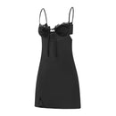 Vestido Mini Feminino Vintage com Alças e Renda - Sexy Sem Manga Costas Abertas Amarrão Cor Sólida Verão