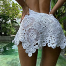 Vestido Mini Feminino Vazado com Renda e Alças Finas - Sexy Decote V Costas Abertas Praia Verão