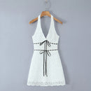 Vestido Feminino Branco com Renda Bordada e Halter - Sem Manga Costas Abertas Sexy Linha A Festa 2025