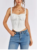 NewAsia Women's Sleeveless Spaghetti Strap Lace Crop Corset Top Backless Double Layer Fashion Casual Party Cami Bustier Tops