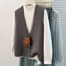V-neck Knitted Vest Vest Vest for Women in Spring Autumn and Winter 2025 New Fashionable Horse Clip Cardigan Versatile Sweater