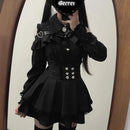 Women‘s Lolita Set Dark Femme Mesh Top & Waist Cinching Skirt, 2025 Autumn Japanese Street Style Coord for Gothic Baddie Fashion
