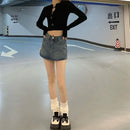 Saia Jeans Feminina Mini com Cintura Alta Slim - Coreana Cute Verão