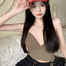 V-Neck Camisole Women Sexy Stretch Push Up Bra with Chest Pads Knitted Crop Top for Female Short Tube Top Tops Bralette Y2k