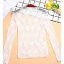 Women Lace Bottomed Blouse T-shirt Spring And Autumn Long Sleeve Mesh Crop Top Foreign Style Sexy Hollow Mesh Top High Neck 2024