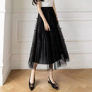 Elegant Multi-Layered Tulle Skirt Long Dress Women's Autumn Winter High Waist Cake Skirt Style Slimming Elegant Midi Skirt
