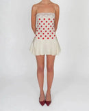 Vestido Mini Feminino Vermelho com Poa e Alças de Cetim - Sexy Sem Manga Costas Abertas Slim Praia Clube