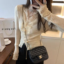 Fashion Women Chic V-Neck Lace Knitted  Cardigan Elegant Shirt Tops