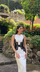 Vestido Longo Feminino com Renda Contrastante e Halter - Sexy Costas Abertas Festa