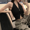 Regata Cropped Halter com Zíper - Feminina Sexy Streetwear Sem Manga