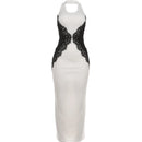 Vestido Longo Feminino com Renda e Halter - Sexy See Through Elegante Festa