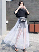 Saia Longa Feminina de Renda com Transparência - Boho Sexy Casual Verão