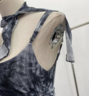 Women's Vintage Tie-dye Printed Mesh Spaghetti Strap Camisole Hot Girl Irregular Ruffled Ribbon Sleeveless Top Partyclub 1185