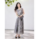 VIMLY Chinese Style Floral Print Skirt Set Women 2026 Summer Outfit Sleeveless Top Maxi Skirt Lady Two Piece Clothing Set A6121