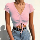 Cropped Regata Feminino Decote V com Amarração Frontal - Slim Streetwear Verão 2024