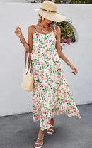Tie Dye Print Spaghetti Strap Dresses Women Bohemian Style Loose Backless Vacation Beach Long Dress Female Fashion Streetwear