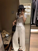 Elegant White Wide Leg Pants Women Fashion Streetwear Linen Black Baggy Pants Summer Korean High Waist Casual Straight Trousers